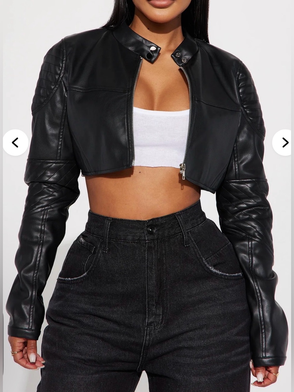 Black Faux Leather Super Crop Moto Biker Jacket Size S Like New Party Club